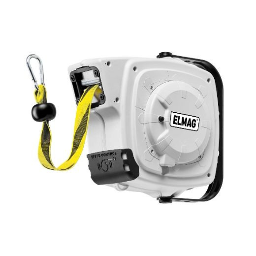 ELMAG Autom. Aufroller mit Absperrband inkl. Bremse, '42840/029', mit 28 m gelb/schwarzem Band, 42273