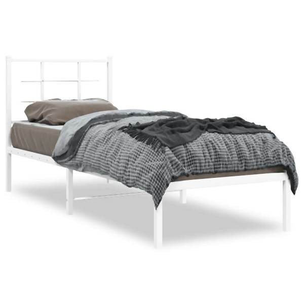 vidaXL Bettgestell mit Kopfteil Metall Weiß 75x190 cm, 355600