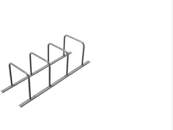 Schake Anlehnbügel als Reihenanlage mit (geteiltem) Schienensystem für 4 Anlehnbügel, Länge: 2800mm, Anlehnbügel aus Stahlrohr Ø48mm, 423_40