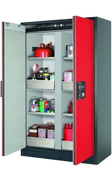 asecos Sicherheitsschrank Q-CLASSIC-90, Q90.195.120.MM in verkehrsrot RAL 3020 mit 4x Fachboden (Edelstahl), 34192-046-34207