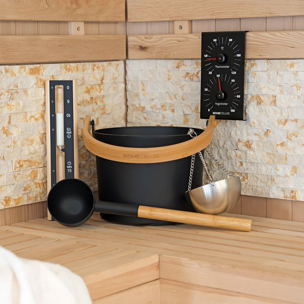 HOME DELUXE Saunazubehör LUVIA Schwarz- Komplett Set, 71851