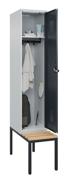 C+P Spind Evolo PLUS, 1 Abteile, 2120x400x815mm, 7035/7016, Haken 4, Drehriegel, Sitzfläche Buche-Hartholz, Sitzbank, 0490507-12 S10012