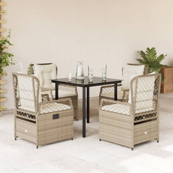 vidaXL 5-tlg. Garten-Essgruppe mit Kissen Beige Poly Rattan, 3263021