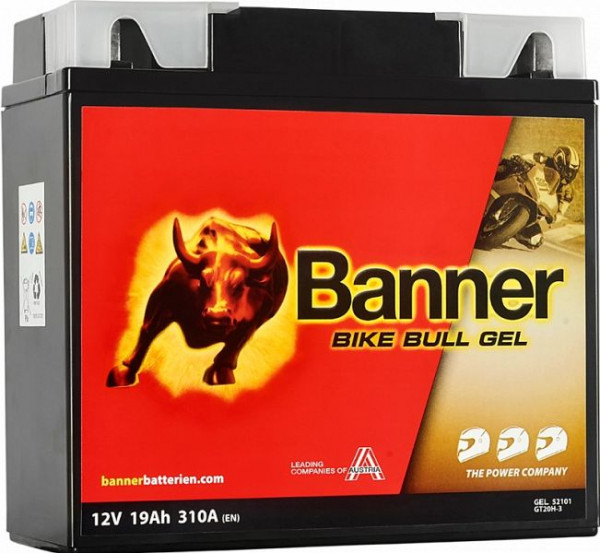 Banner Bike Bull Motorradbatterie Gel 521 01 / GT20H-3, gefüllt und verschlossen, absolut wartungsfrei, 023521010101