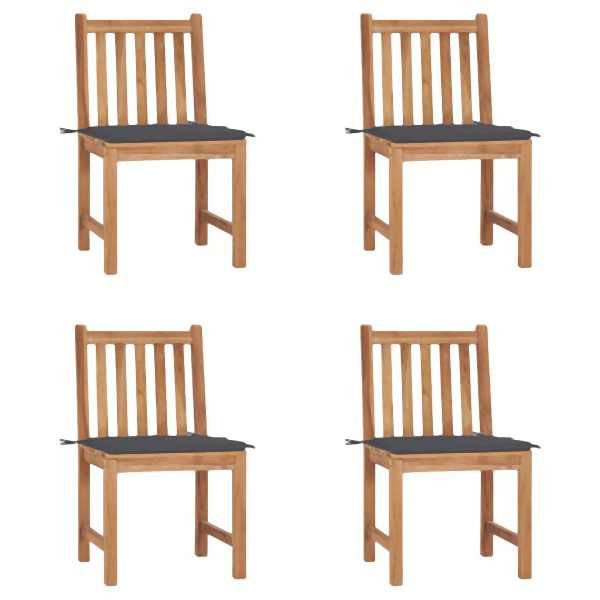 vidaXL Gartenstühle 4 Stück mit Kissen Massivholz Teak, 3073088