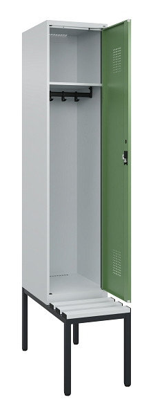 C+P Spind Evolo PLUS, 1 Abteile, 2120x400x815mm, 7035/6011, Haken 4, Zylinderschloss, Sitzfläche Kunststoff, Sitzbank, 0490507-12 S10091