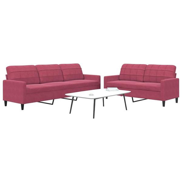 vidaXL 2-tlg. Sofagarnitur mit Kissen Weinrot Samt, 3278475
