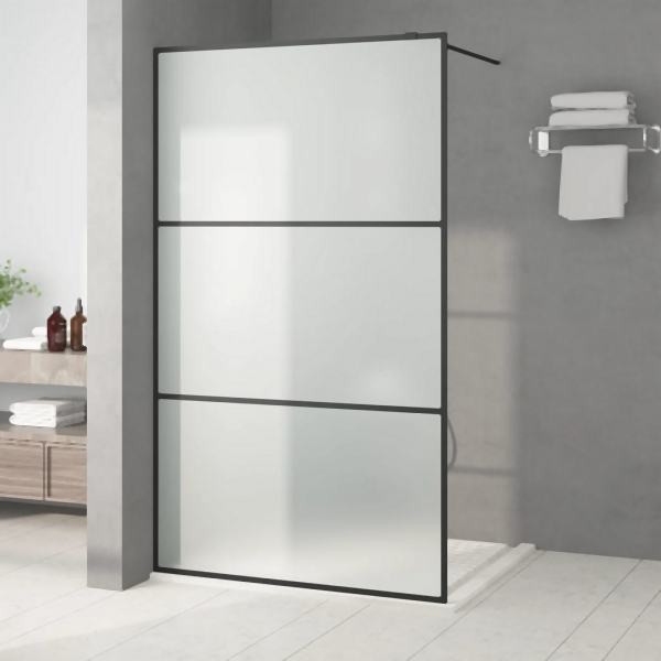 vidaXL Duschwand für Begehbare Dusche Schwarz 115x195 cm Matt ESG-Glas, 152113