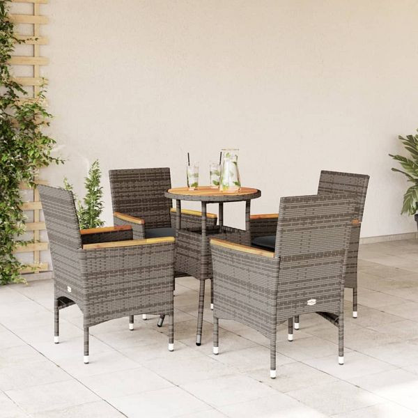 vidaXL 5-teilig Garten-Essgruppe mit Kissen Grau Poly Rattan Akazie, 3278720