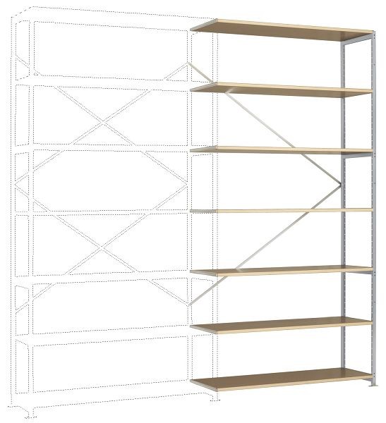 Manuflex Großfach-Steckregal Anbauregal mit 7 Holzverbundböden, HxBxT = 3000 x 1500 x 700 mm, alusilber, RP1746.9006