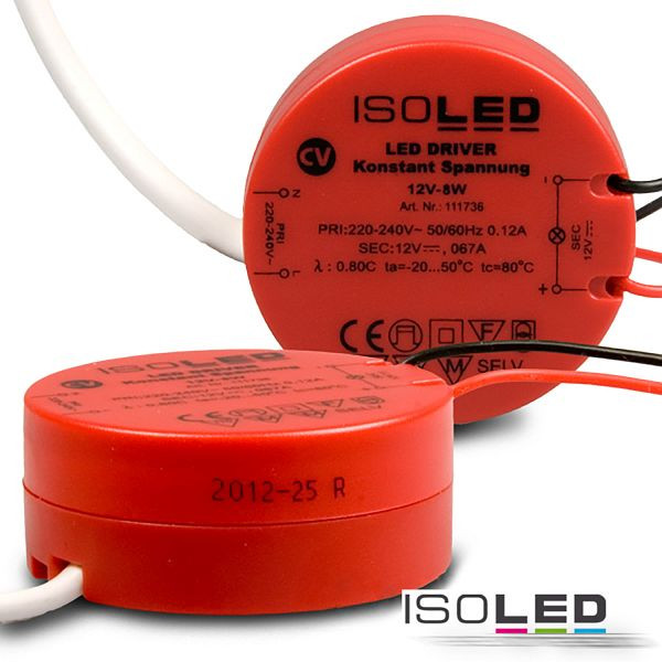 ISOLED LED Trafo 12V/DC, 0-8W, runde Bauform, SELV, 111736