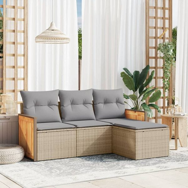 vidaXL 4-tlg. Garten-Sofagarnitur mit Kissen Beige Poly Rattan, 3259987