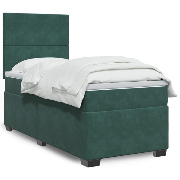 vidaXL Boxspringbett mit Matratze Dunkelgrün 90x190 cm Samt, 3290783