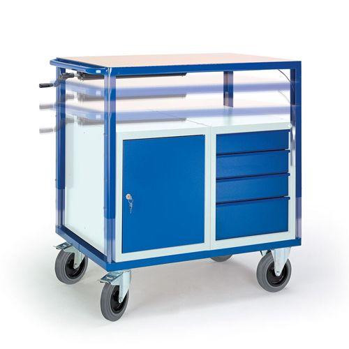 Rollcart Tischwagen 2 Ladeflächen 1090x700 mm höhenverstellbar Stahl-Schubladenschrank (1160x700), Tragkraft: 400 kg, 07-4307/H