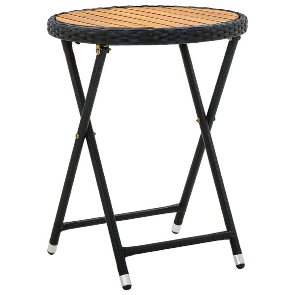vidaXL Beistelltisch Schwarz 60 cm Poly Rattan und Massivholz Akazie, 316509