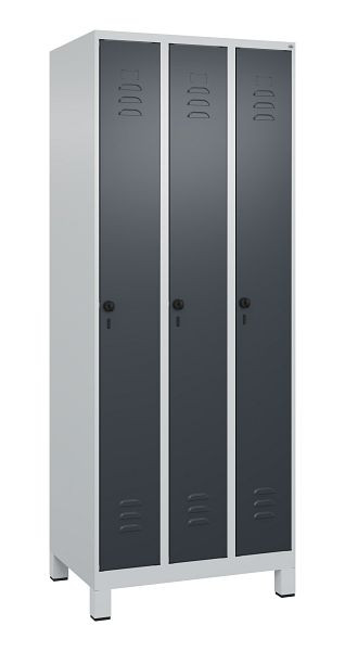 C+P Umkleidespind Classic PLUS, Füße, 3 Abteile, 1950x750x500mm, 7035/7016, Drehriegel, 080010-39 S10008
