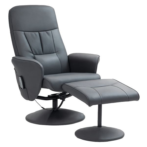 HOMCOM Massagesessel mit Fußhocker, Ergonomischer Stuhl mit 10 Vibrationspunkten, Kunstleder, 76 x 81 x 105 cm, Dunkelgrau, 700-113V91CG