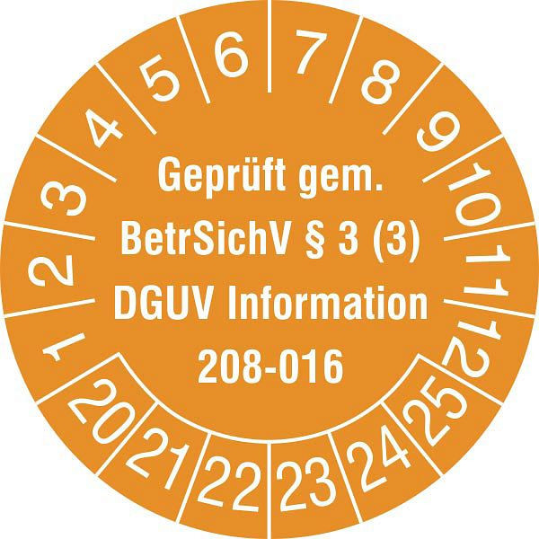 SafetyMarking Prüfplakette, Geprüft gemäß BetrSichV §3(3), Prüfzeitraum: 20-25, 3 cm, Folie, selbstklebend, VE: 500 Stück/Rolle, 31.C2170-20-25