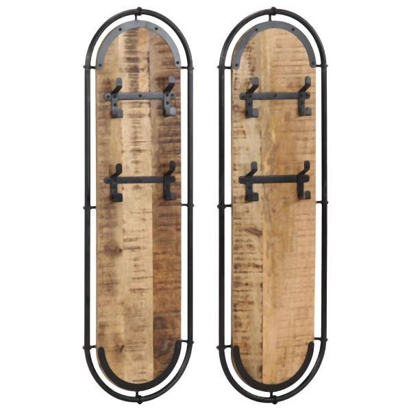 vidaXL Wandgarderoben mit 4 Haken 2 Stk. Raues Mangoholz, 4013503