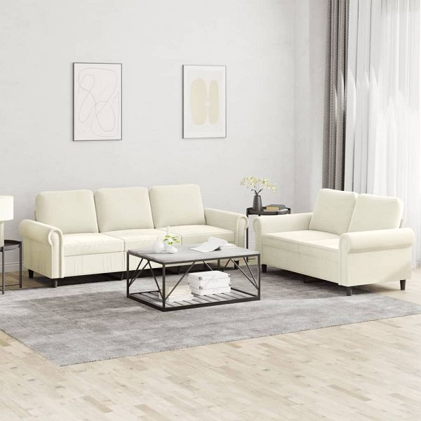vidaXL 2-tlg. Sofagarnitur mit Kissen Creme Samt, 3202258