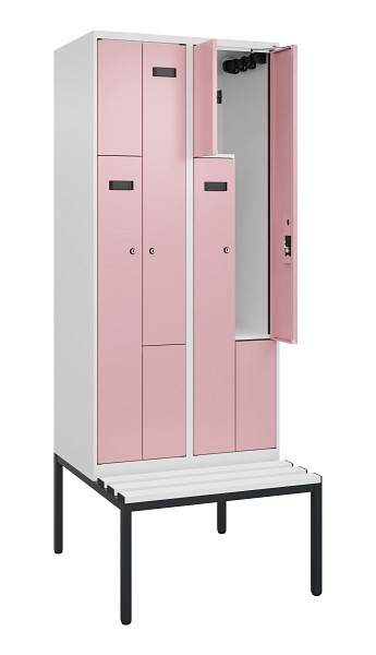C+P Z-Spind Evolo PLUS, Bank, 4 Fächer, 2120x800x815mm, 9016/3015, Zylinderschloss, Sitzfläche Kunststoff, Sitzbank, 0490537-224 S10099
