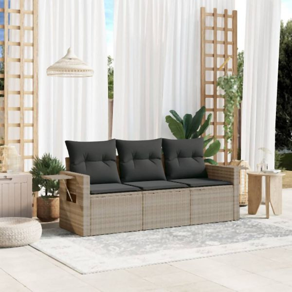 vidaXL 3-tlg. Garten-Sofagarnitur mit Kissen Hellgrau Poly Rattan, 3219861