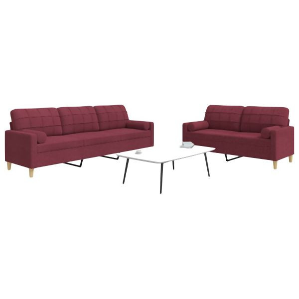 vidaXL 2-tlg. Sofagarnitur mit Dekokissen Weinrot Stoff, 3278341