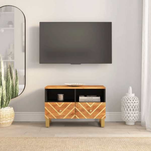 vidaXL TV-Schrank Braun und Schwarz 70x33,5x46 cm Massivholz Mango, 356784