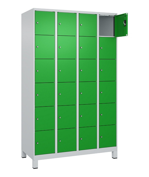 C+P Schließfachschrank Evolo PLUS, mit Füßen, 24 Fächer, 1950x1200x500mm, 7035/6037 Reingrün, 049010-406 S10011