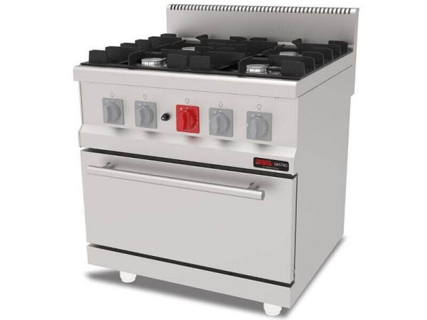 SGS Gastro Gasherd 4 Flammen mit Gas-Backofen, Premium Serie 700, AGK870