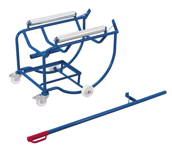 VARIOfit Fasskipper mit 2 Stahlrollen, Außenmaße: 895 x 715 x 670 mm, RAL 5010 enzianblau, zu-3202