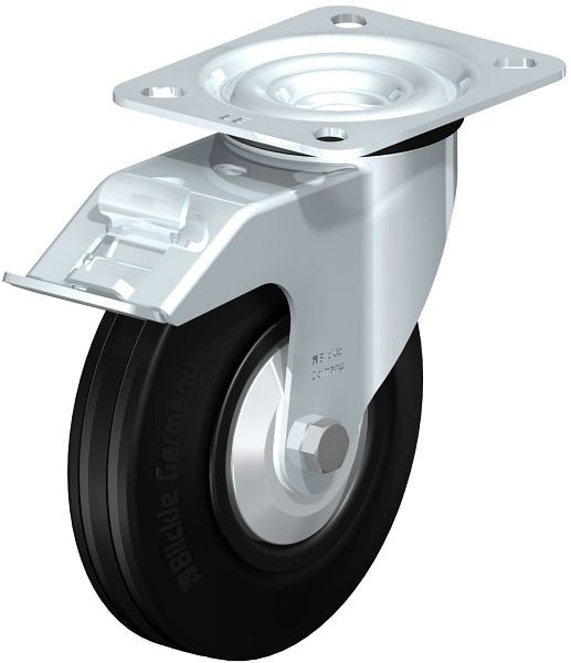 Blickle LE-VPP 125R-FI-FA Stahlblech-Lenkrolle mit Anschraubplatte & Feststeller, Vollgummi, Schwarz, 736790