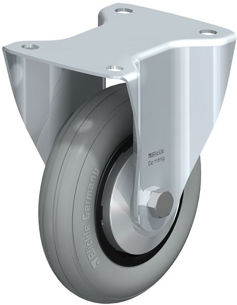 Blickle B-VWPP 160R-SG-FA Stahlblech-Bockrolle, mittelschwere Ausführung, mit Anschraubplatte, Weichgummi, Grau, 849983