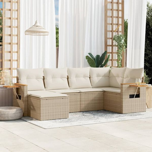 vidaXL 6-teilig Garten-Sofagarnitur mit Kissen Beige Poly Rattan, 3259419