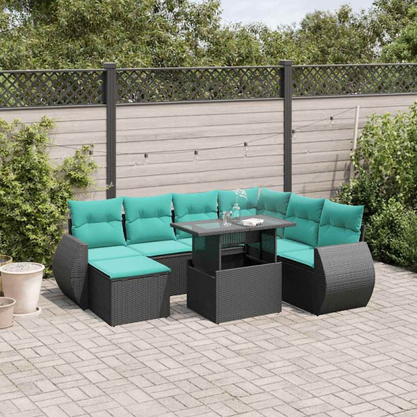 vidaXL 8-teiliges Gartensofa-Set mit Kissen, schwarzes Polyrattan, 3268697