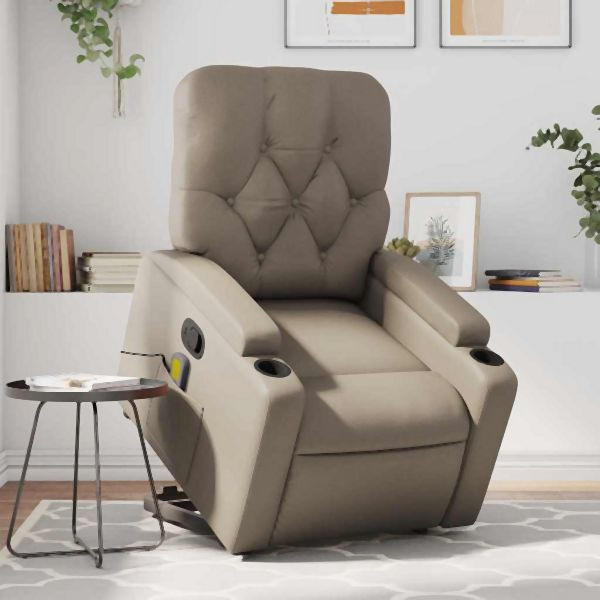 vidaXL Massagesessel mit Aufstehhilfe Cappuccino-Braun Kunstleder, 3204785