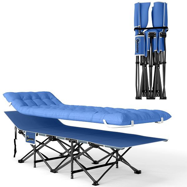 Outsunny Feldbett faltbar Campingbett mit Matratze Kopfkissen Seitentasche 185 x 68 x 37 cm bis 150 kg Blau, A20-515V00DB