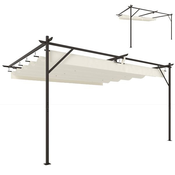 Outsunny Terrassendach Pergola ca. 4x3m Terrassenüberdachung mit Verstellbares Dach, 84C-693V01CW