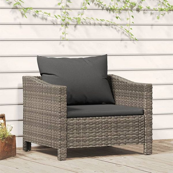 vidaXL Gartensessel mit Kissen Grau Poly Rattan, 362693
