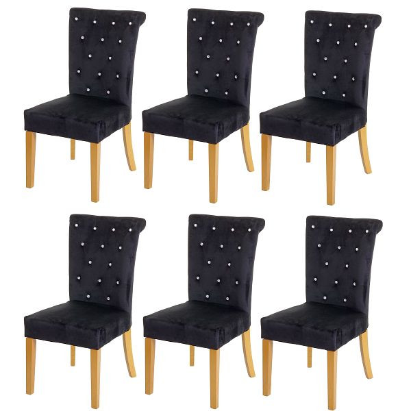 Mendler 6er-Set Esszimmerstuhl HWC-D22, Stuhl Küchenstuhl, Nieten Samt, schwarz, goldfarbene Beine, 3x72781