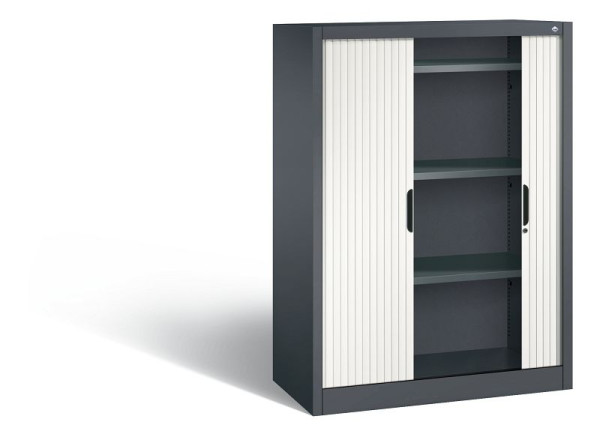 C+P Sideboard mit Rollladen Omnispace, H1345xB1000xT420mm, Farbe: Schwarzgrau / Verkehrsweiß, Griffmulde, 3 OH, 3222-00 S10088