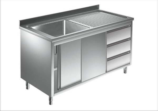 A&S Gastro Spülschrank mit Schubladenblock, 1 Becken links, Bautiefe 700 mm, 100x700x850 mm, SPSCH1071BL-S