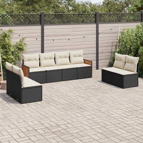 vidaXL 8-tlg. Garten-Sofagarnitur mit Kissen Schwarz Poly Rattan, 3227568