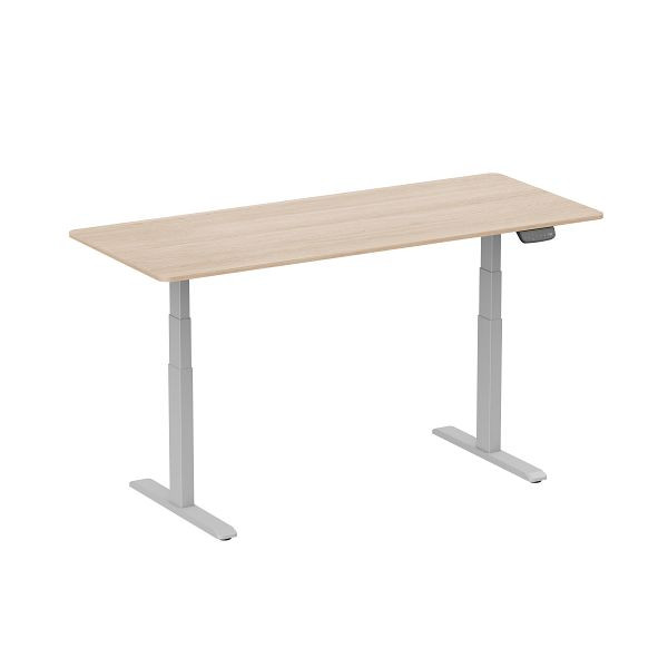 DENIOS Höhenverstellbarer Schreibtisch, elektrisch, Stahl/DBS, 1800 x 750 mm, grau/Ahorn, 318597