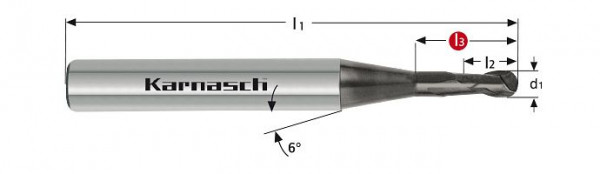 Karnasch VHM-3D-Radiusfräser, lang, Rockwell Cutter d= 0,9/r=0,45/ L3= 2,5 mm UFX - 3, VE: 2 Stück, 3064740090