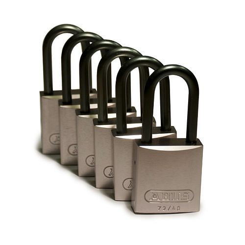 Brady Vorhängeschlösser Aluminium, VE: 6 Stück, lichte Bügelhöhe 38,10 mm, grau, 307970