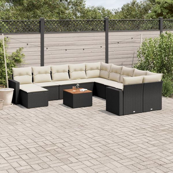 vidaXL 12-teilig Garten-Sofagarnitur mit Kissen Schwarz Poly Rattan, 3256749