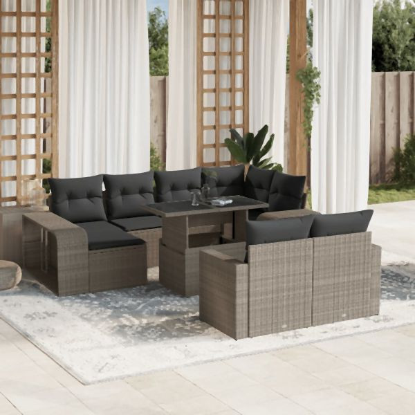 vidaXL 11-tlg. Garten-Sofagarnitur mit Kissen Hellgrau Poly Rattan, 3274585