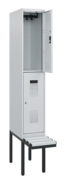 C+P Doppelstock-Spind Evolo PLUS, Bank, 2 Fächer, 1950x300x815mm, 7035/7035, Zylinderschloss, Sitzfläche Kunststoff, 0493405-10 S10148
