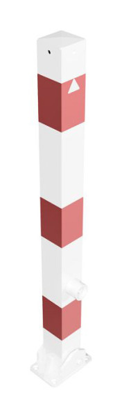 Schake Absperrpfosten Typ 470FUB umlegbar, mit Dreikantverschluss, zum Aufdübeln, 70x70mm, weiß mit rot reflektierenden Streifen, mit 1 Öse, 470FUB+1